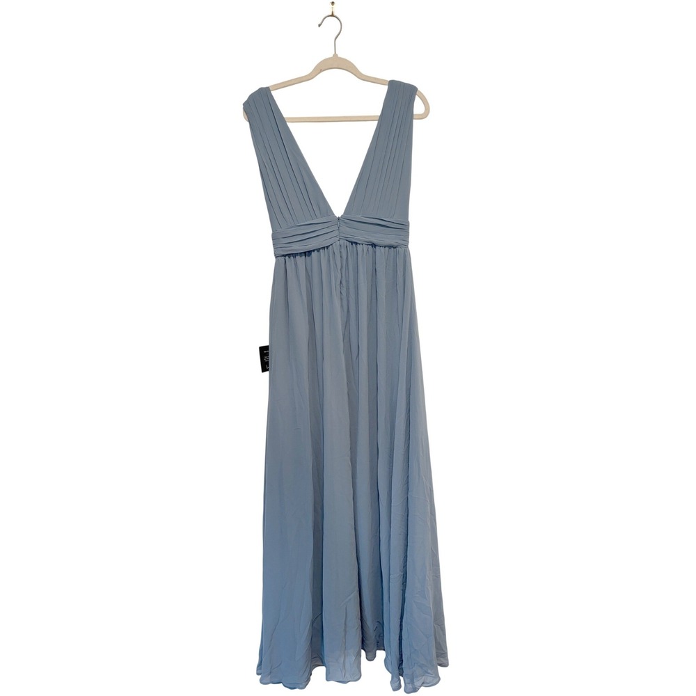 NWT Lulus Heavenly Hues Dusty Blue Maxi Dress Pleated V-Neck Gown‎ Womens Sz S - Picture 4 of 6